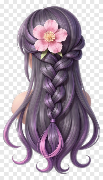Braided Hair With Pink Flower PNG