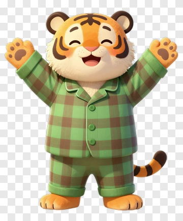 Cartoon Tiger In Green Pajamas PNG
