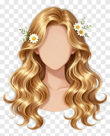 Long Wavy Hair With Flowers PNG