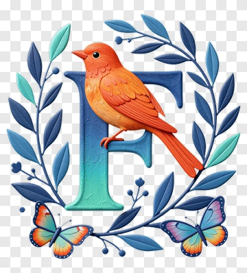 Colorful Bird With Floral Elements PNG