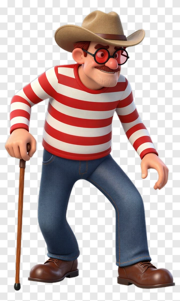 Cartoon Character With Striped Shirt And Cowboy Hat PNG