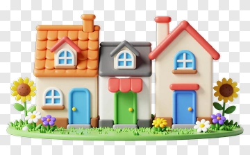 Colorful Toy Houses With Flowers PNG