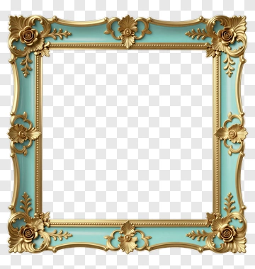 Ornate Gold And Turquoise Picture Frame PNG