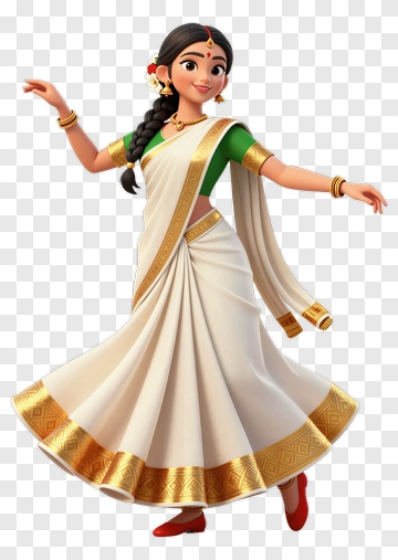 Cartoon Woman Dancing In Traditional Indian Attire PNG