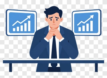 Worried Businessman Analyzing Financial Graphs PNG