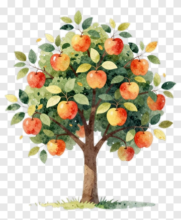 Watercolor Apple Tree With Red Apples PNG