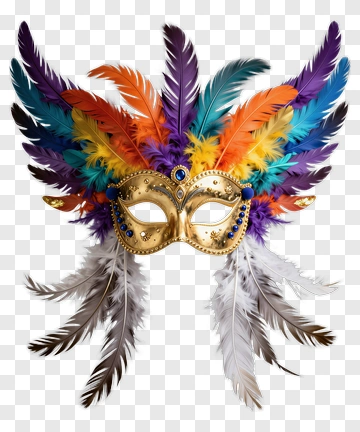 Colorful Feather Mask With Gold Accents PNG