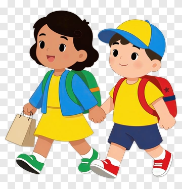 Happy Children Holding Hands While Walking PNG