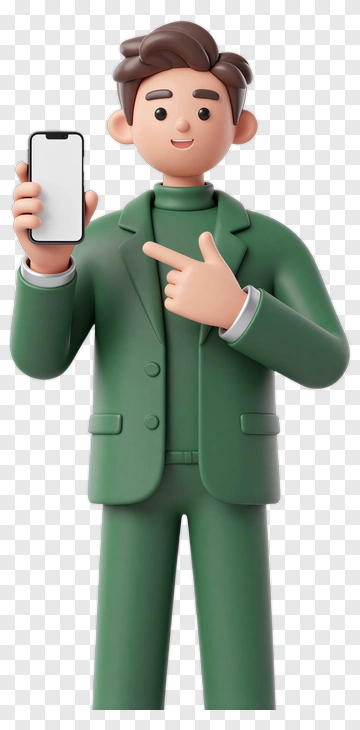 3D Man Holding A Smartphone And Pointing PNG