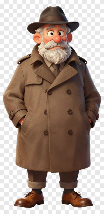 Cartoon Detective In A Brown Trench Coat PNG