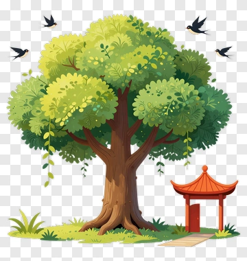 Colorful Tree With A Pagoda PNG