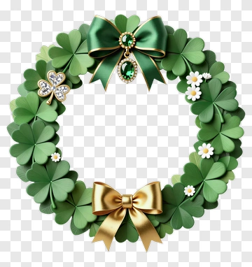 Green Shamrock Wreath With Gold Bow PNG