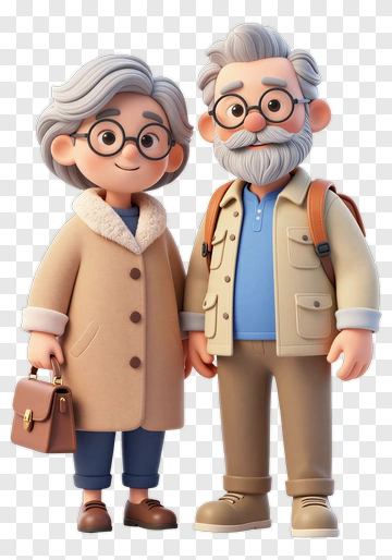 Cartoon Elderly Couple Standing Together PNG