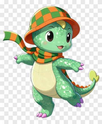 Cartoon Dinosaur Wearing A Hat And Scarf PNG