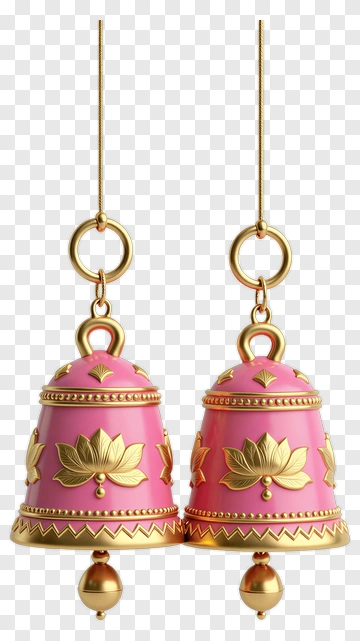 Pink Decorative Bells With Gold Accents PNG