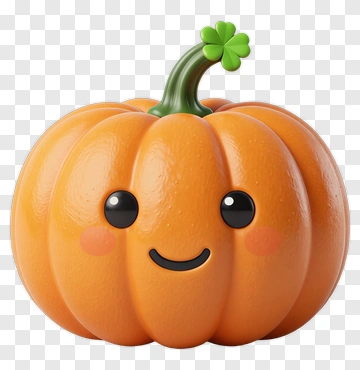 Cartoon Pumpkin With A Smile And Clover PNG