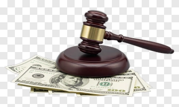 Wooden Gavel On Dollar Bills PNG