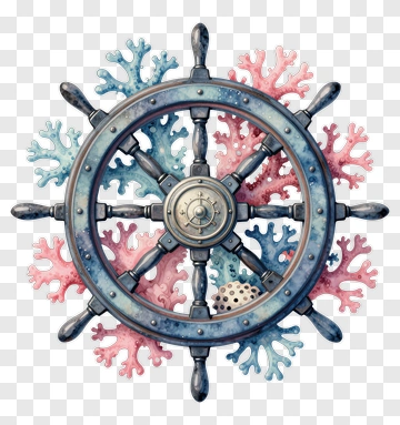 Nautical Wheel With Coral PNG