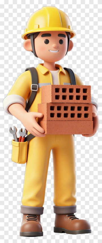 3D Construction Worker Holding Bricks PNG