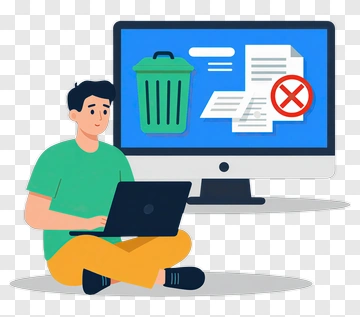 Man Using Laptop In Front Of Computer Screen PNG
