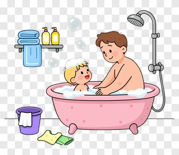 Father And Child Bathing Together PNG