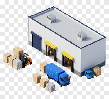 Warehouse With Delivery Trucks And Forklift PNG
