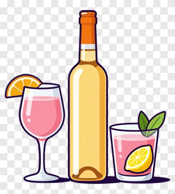 Colorful Beverage Bottles And Glasses PNG