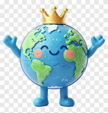 Cartoon Earth Character With A Crown PNG