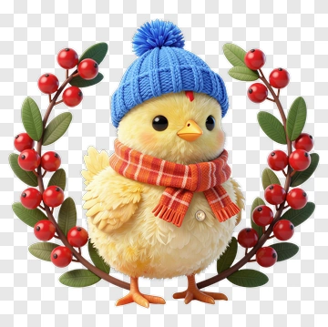 Cute Chick Wearing A Blue Hat And Orange Scarf PNG