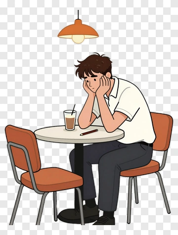 Sad Man Sitting At A Table With A Drink PNG
