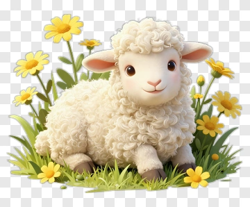 Cute Lamb Sitting In A Flower Field PNG