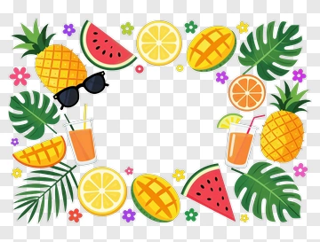 Colorful Tropical Fruit And Drink Frame PNG