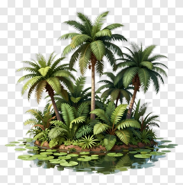 Tropical Island With Palm Trees And Lily Pads PNG