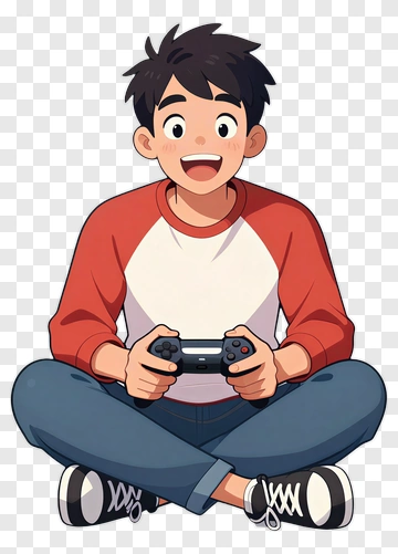 Cartoon Boy Playing Video Game PNG