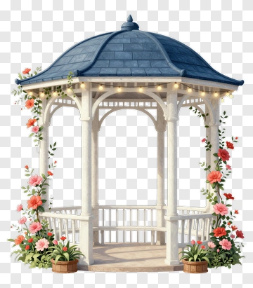 Floral Gazebo With Decorative Plants PNG