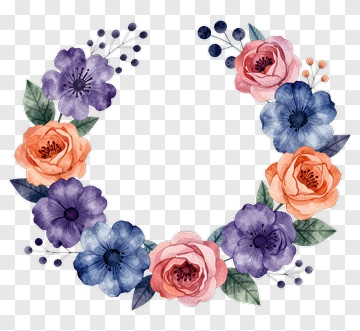 Watercolor Floral Wreath With Colorful Flowers PNG