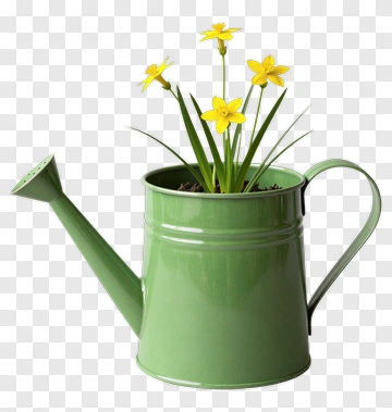 Green Watering Can With Yellow Flowers PNG