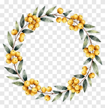 Watercolor Yellow Berry Wreath PNG
