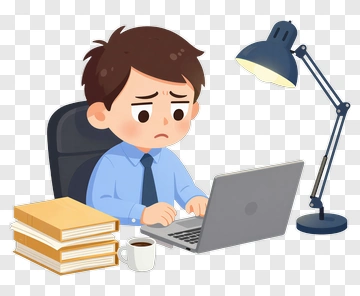 Cartoon Boy Working At A Desk With Laptop And Books PNG