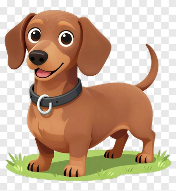 Cartoon Dachshund Standing On Grass PNG