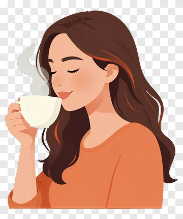 Woman Enjoying A Warm Beverage PNG