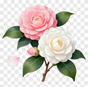 Pink And White Camellia Flowers PNG