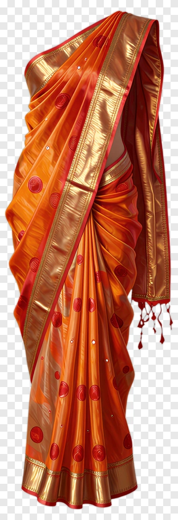 Orange Saree With Decorative Patterns PNG