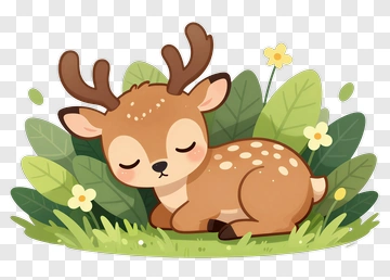Cartoon Fawn Resting In A Green Meadow PNG