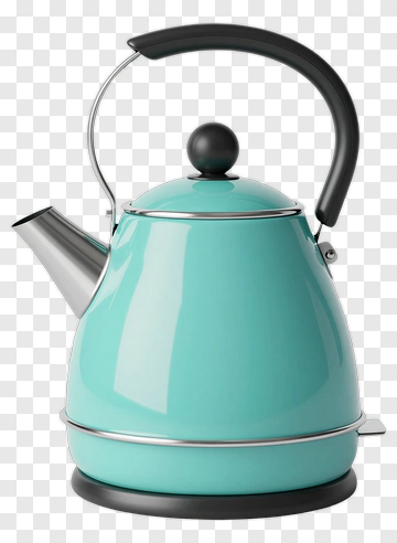 Turquoise Teapot With Black Handle PNG