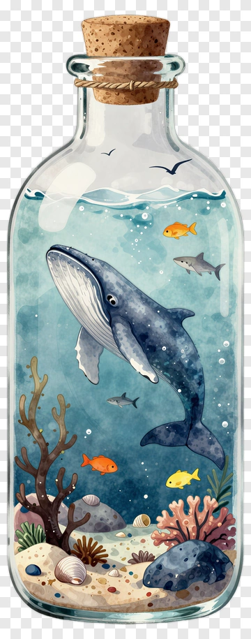 Whale In A Bottle With Coral And Fish PNG