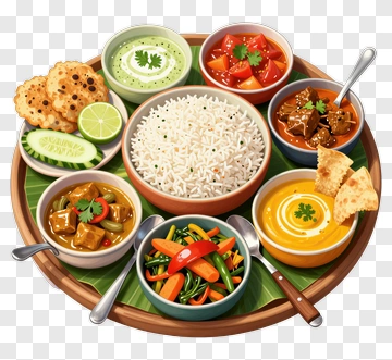 Colorful Indian Cuisine Platter With Rice And Dishes PNG