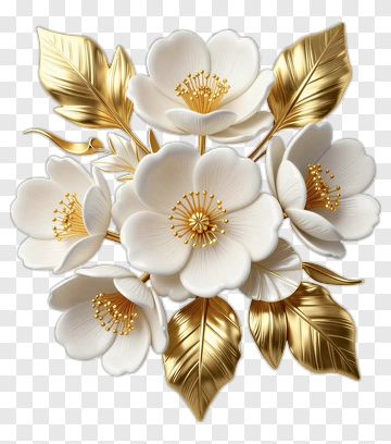 Elegant Floral Arrangement With Golden Leaves PNG