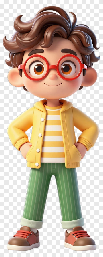 Cartoon Boy With Glasses Wearing A Yellow Jacket PNG
