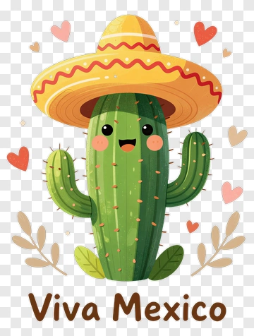 Cartoon Cactus Wearing A Sombrero PNG
